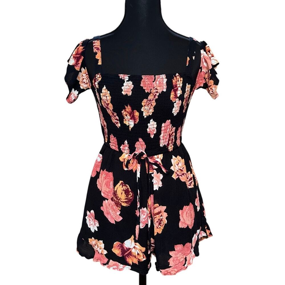 Band of Gypsies black pink floral off‎ shoulder romper SIZE S
